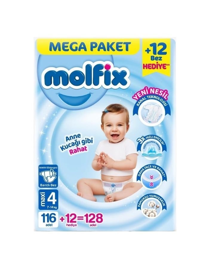 Molfix Mega 128'li Bebek Bezi No:4