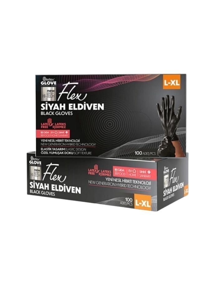 Reflex Flex 100'lü L-XL Beden Siyah Muayene Eldiveni