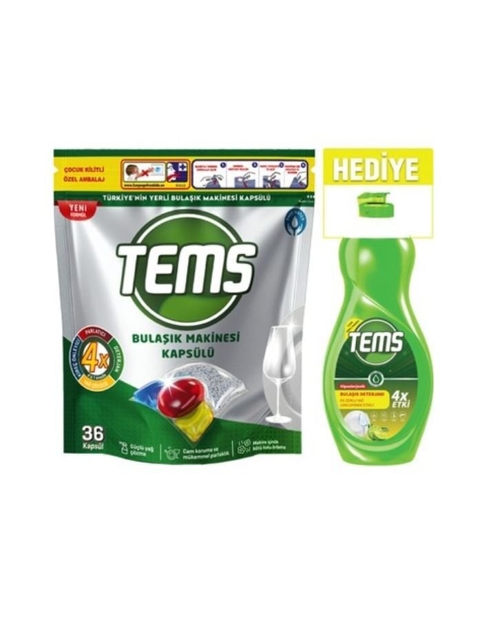 Tems 36'lı Bulaşık Makinesi Kapsülü + Sıvı Bulaşık Deterjanı