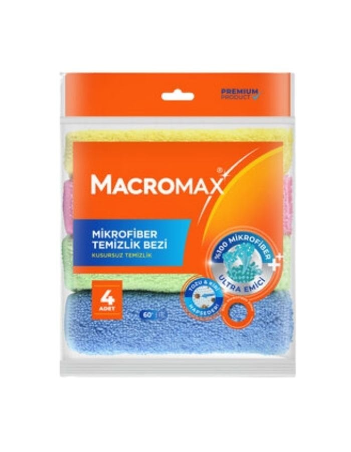 Macromax Rengarenk 4'lü Mikrofiber Temizlik Bezi