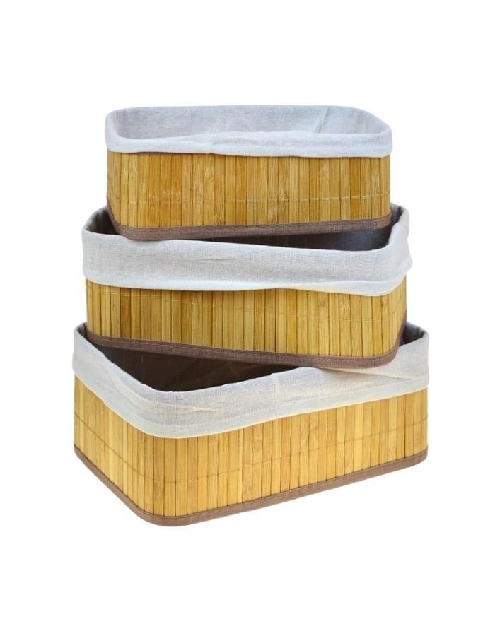 Mitra 3 Lü Set Bambu Dikdörtgen Sepet Mtr-2403554