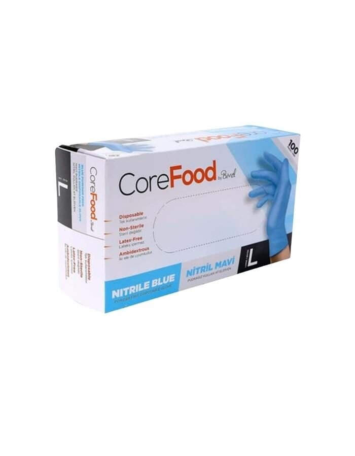 Bimel Corefood 100'lü L Beden Nitril Mavi Pudrasız Eldiven