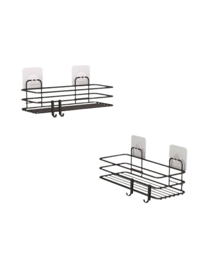 Banyo 2'li Yapışkanlı Siyah Duş Rafı